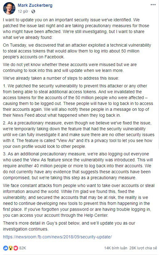 Cư dân mạng bình luận cực gắt trên status của Mark Zuckerberg sau vụ hack chỉ vì anh quên một thứ quan trọng - Ảnh 1. Cư dân mạng bình luận cực gắt trên status của Mark Zuckerberg sau vụ hack chỉ vì anh quên một thứ quan trọng - Ảnh 1.
